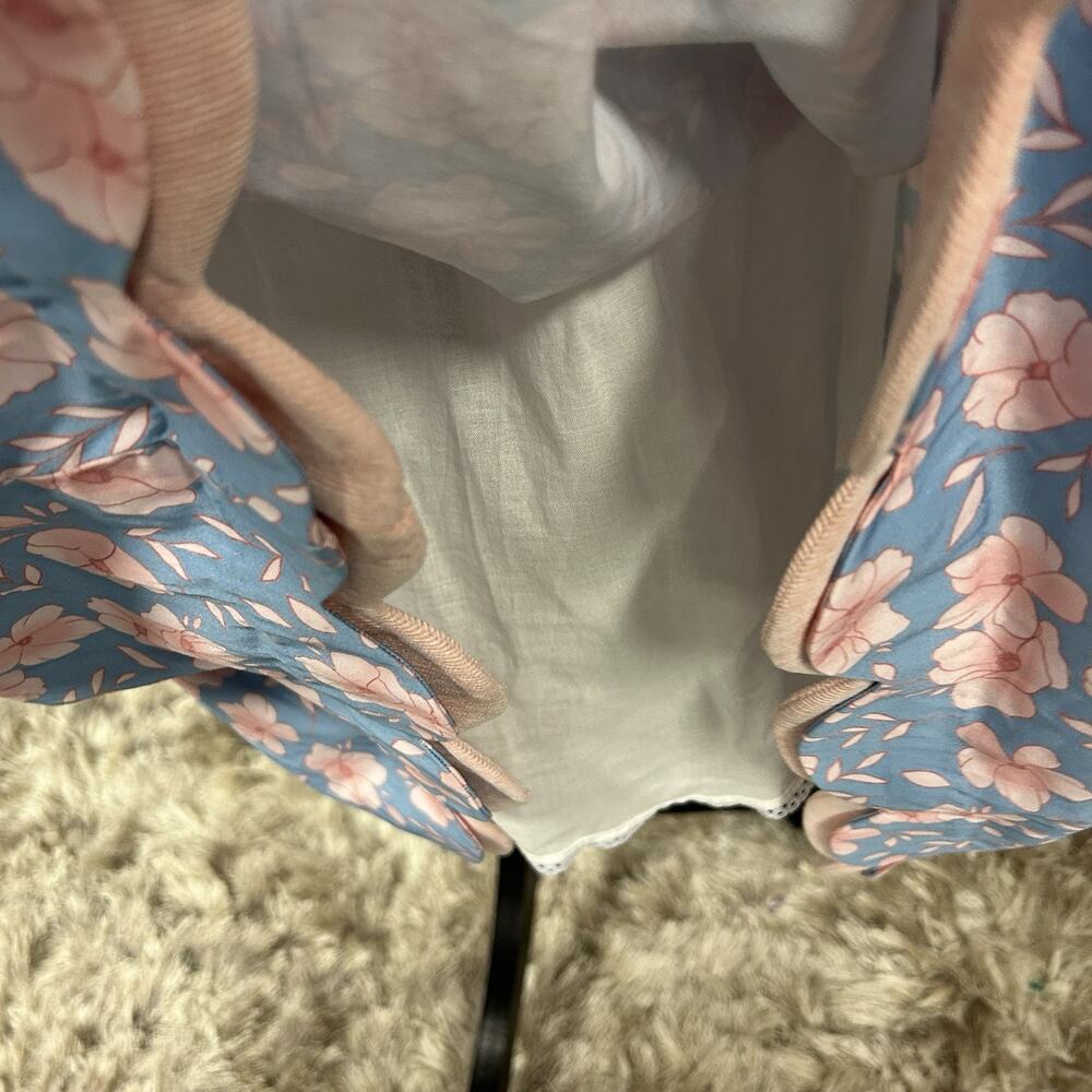 Dondolo Blue Pink Floral Smocked Scallop Hem Midi Dress Woman’s Size Large - Picture 9 of 11